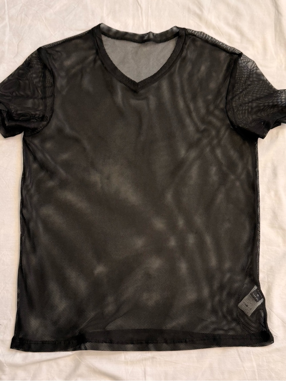 Men's Black Mesh Sheer V-Neck Shirt